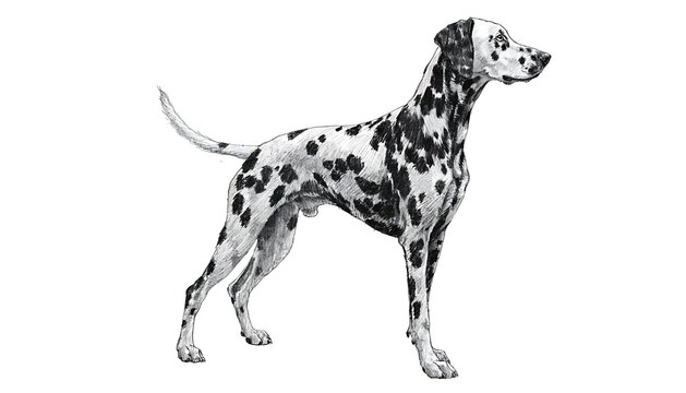 Dalmatian dog standing in profile view