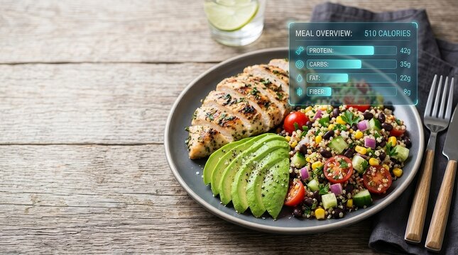 Healthy Chicken Salad Bowl, Kitchen Setting, Food Photography, Vibrant Environment