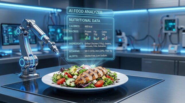 Innovative AI Food Analyzer Enhancing Healthy Meal Prep in Modern Kitchen Environment
