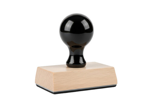 Classic wooden rubber stamp with a black round handle for official business and office paperwork