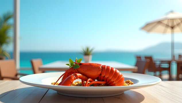 lobster, cooked lobster, seafood, seafood platter, gourmet seafood, fine dining, luxury dining, lobster dinner, fresh lobster, shellfish, crustacean, ocean cuisine, coastal restaurant, seaside restaur