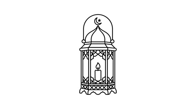 Minimalist Islamic Ramadan Lantern Line Art Icon for Eid, Milad un Nabi and Arabic Holiday Greeting Card Design