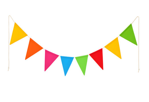 colorful festive pennant bunting banner garland decoration isolated on transparent background