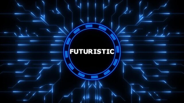 Digital futuristic circuit board animation with glowing futuristic text on dark blue background,4k animation motion graphics.digital animation video.