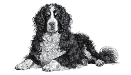 Obraz premium Black and white resting spaniel dog with curly fur