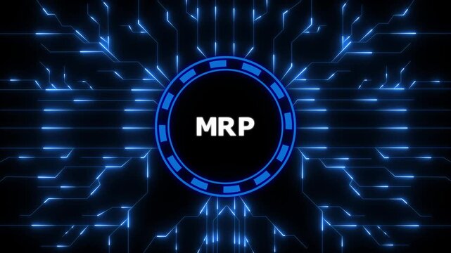 Futuristic digital display with the mrp abbreviation and circuitry background in blue,4k animation motion graphics .digital animation video.