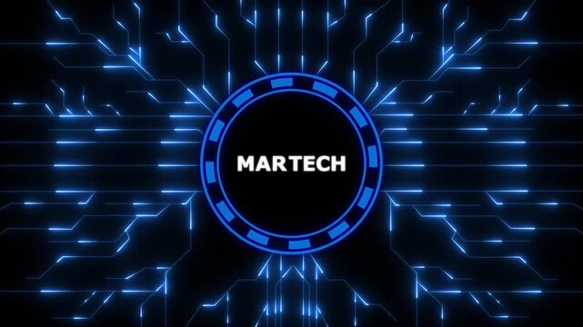 Animated martech technology background featuring glowing circuit board network, 4k animation motion graphics. digital animation video.