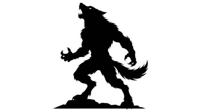 Helloween Werewolf silhouette howling at the moon, mythical creature black vector icon, aggressive lycanthrope monster for Halloween and horror designs vector