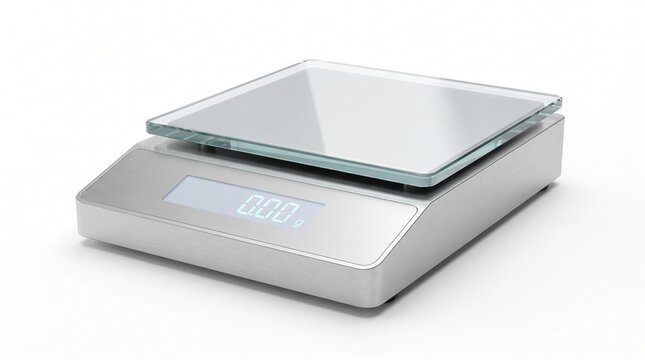 Modern Digital Kitchen Scale with Glass Platform and LCD Screen Isolated on White