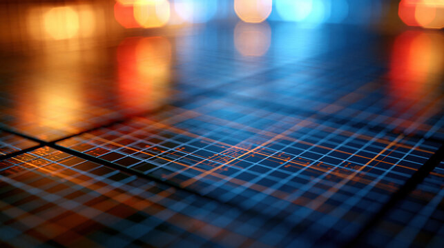 Silicon wafer with microchip circuit and neon reflection, abstract technology background