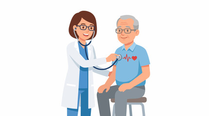 Fototapeta premium Doctor examining elderly patient with stethoscope heart checkup illustration