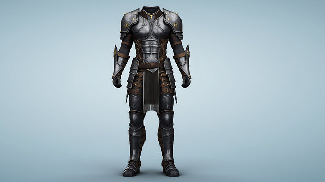 Full set of medieval fantasy knight armor including chestplate, pauldrons, and gauntlets on a neutral background