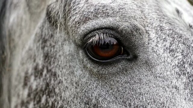 Extreme Close-Up Of A Horse's Eye And Eyelashes Showcasing Detailed Blink And Expressive Gaze In High Definition 4K Quality