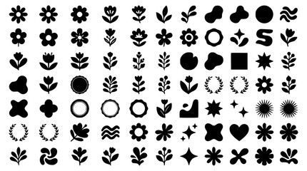 Obraz premium : Premium Black Floral and Organic Shape Icons Playful Brutalist Vector Collection