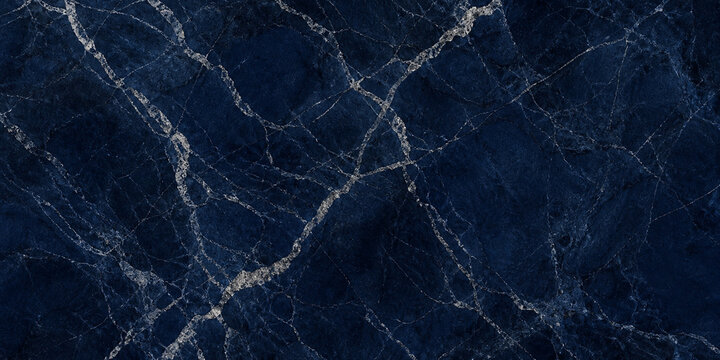 Deep Navy Marble Silver Veins Marble Texture Background