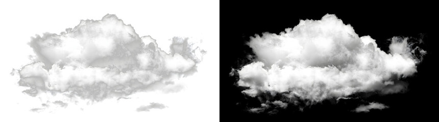 Fototapeta premium Realistic white cumulus cloud set with atmospheric fog and heavy steam puff structures for dynamic storm sky overlay templates providing PNG, Transparent and Black Background Versions to users