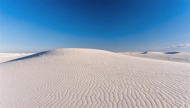 Soft, white gypsum dunes under a vast blue sky, with rippled textures from the wind. The White Sands of New Mexico
