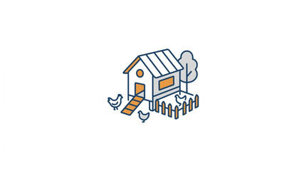 Simple illustration of a chicken coop with chickens and a fence. © Azkal