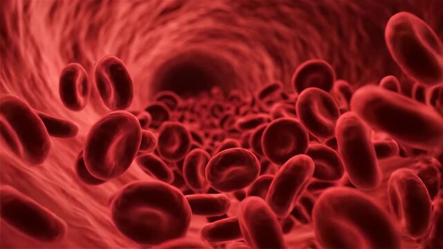 Red blood cells flowing through artery in 3D render for medical and health content