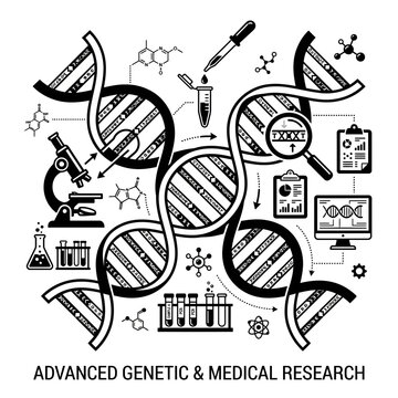 Advanced genetic research and DNA helix analysis in medical lab. Scientists decoding genome sequences for biotechnology and healthcare innovation.