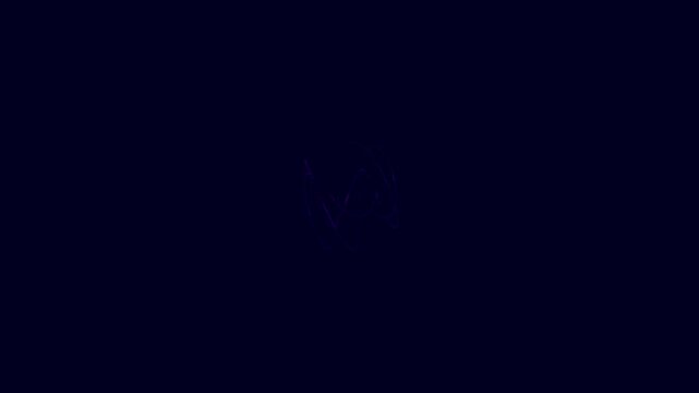 Abstract swirling purple light lines creating geometric motion patterns against a dark navy blue background