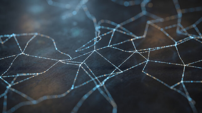 Abstract network of glowing blue points and lines on a dark textured background, representing data connections and digital concepts