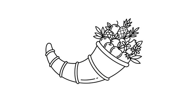 Cornucopia Horn of Plenty Line Art Illustration