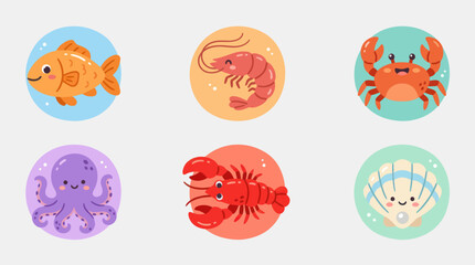 Fototapeta premium Cute marine life icons set
