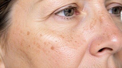 Fototapeta premium Close-up of mature woman skin showing natural texture and pigmentation detail