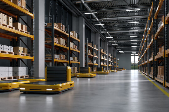 Warehouse with delivery robots