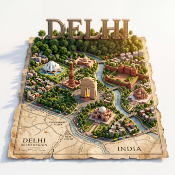 New Delhi, India 3D Map Illustration, capital of India