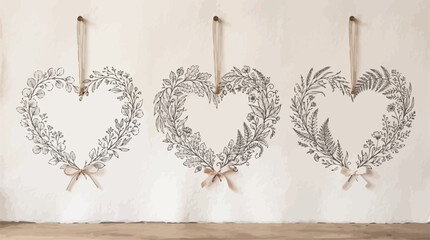 Love silhouette with floral heart wreaths rustic wedding decor