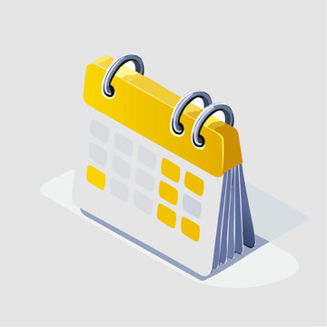 Yellow isometric flip calendar with multiple paper pages.