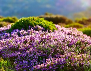 Obraz premium a vibrant carpet of creeping thyme thymus serpyllum a low growing aromatic medicinal perennial herb