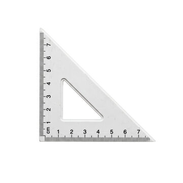 White plastic triangle ruler for engineering design on transparent background