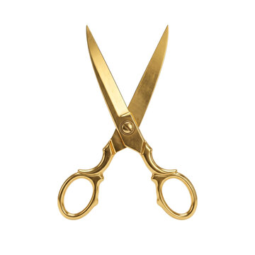 Shiny metallic gold tailor scissors isolated on transparent background