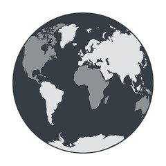 Fototapeta premium World map globe illustration with gray and white continents on dark background