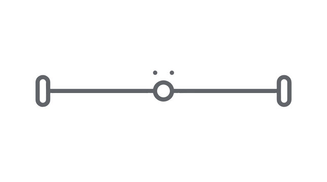 Minimal horizontal range slider line with center knob and end caps, UI control isolated PNG