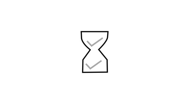 Animated hourglass line icon with check marks on white background for task completion time management progress loading and schedule UI design