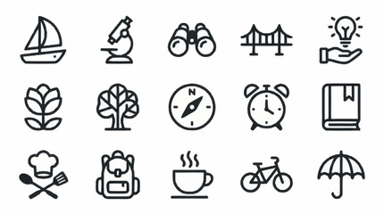 Collection of minimalist line art icons for various themes. © Kodi