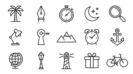 Collection of minimalist line art icons for various themes. © Kodi