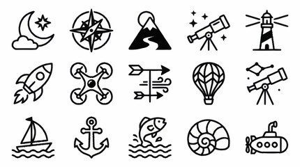 Collection of minimalist line art icons for various themes. © Kodi