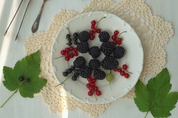 Bowl of oatmeal and berries, top view © Irina