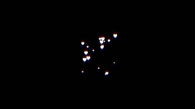 Premium romantic love heart particle overlay animation with shiny white flying hearts, sparkling confetti, black background, seamless valentine motion graphics 4k.