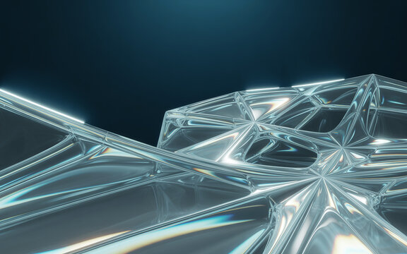 Futuristic glass crystal structure on dark abstract background