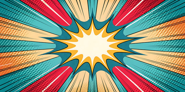 Vintage comic book style sunburst explosion background