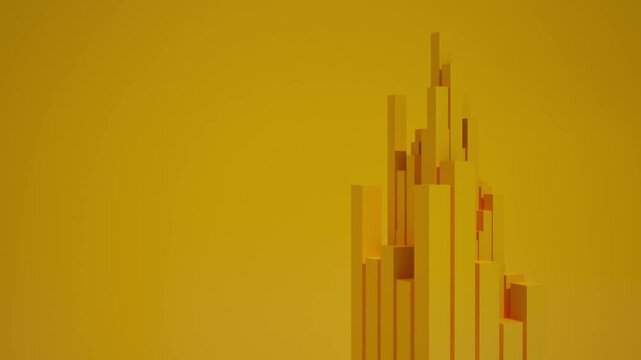 CGI of golden-yellow 3D bar chart rising on yellow background. Ideal for data visualization, financial growth, and corporate presentation backgrounds. Rendered in Unreal Engine.