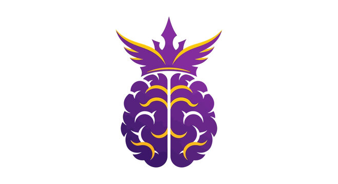 Creative Brain Logo with Crown and Wings Symbol