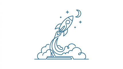Rocket Ship Launching into Space with Moon and Stars. © Sakduna