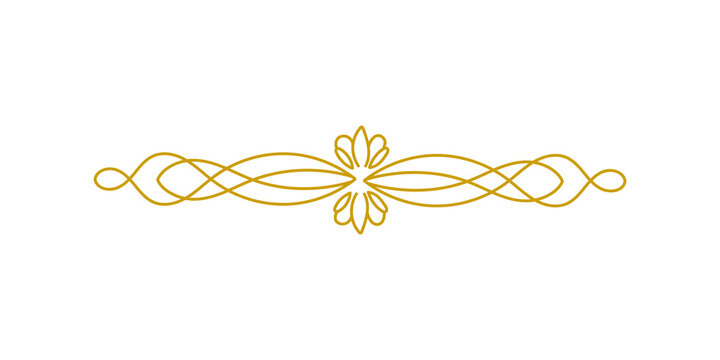 Elegant gold vintage calligraphic divider, decorative flourish element for wedding invitations and greeting cards, ornate border design isolated on transparent background